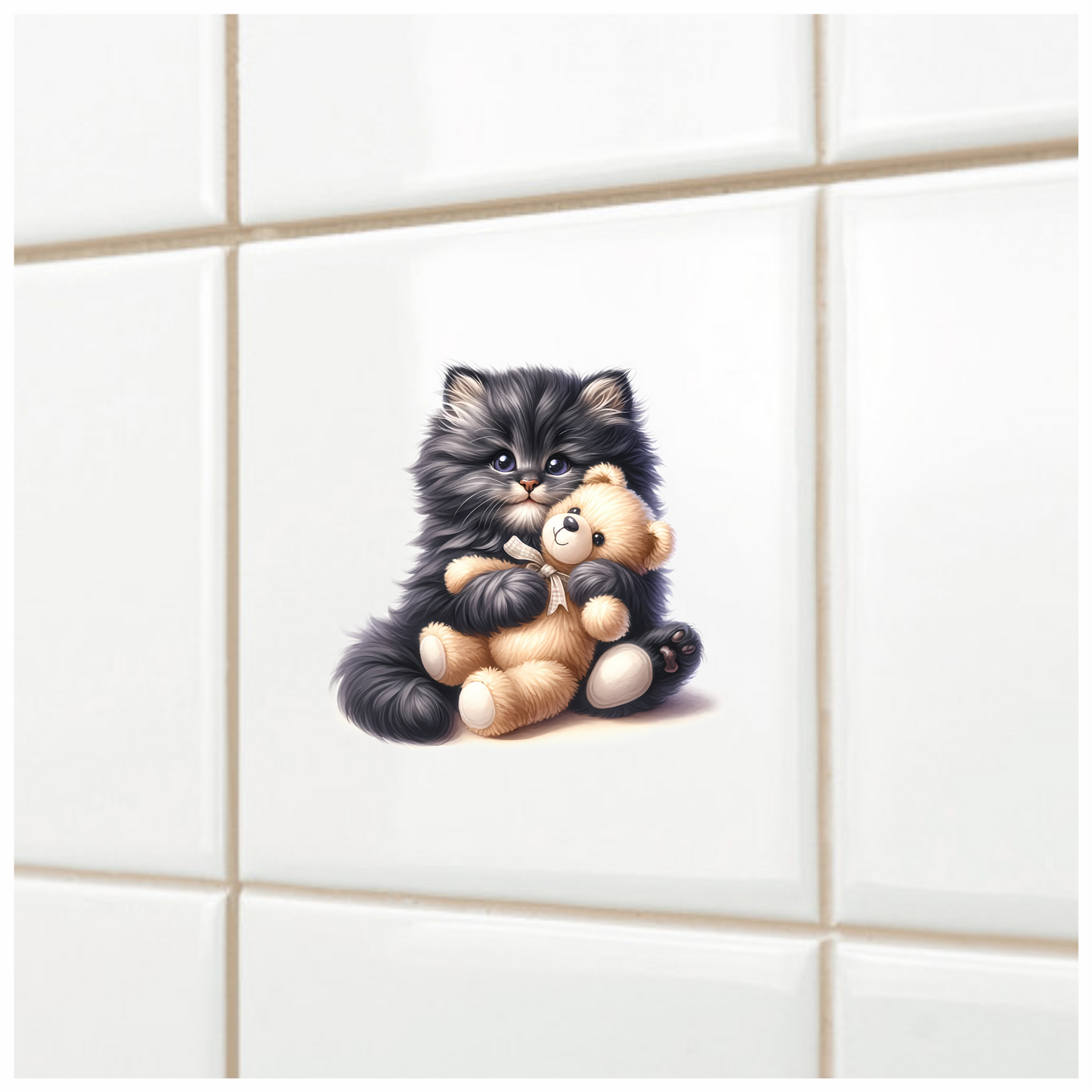 Black Kitten Hugging Teddy Bear Vinyl Sticker Decal