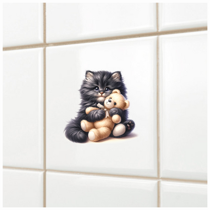 Black Kitten Hugging Teddy Bear Vinyl Sticker Decal