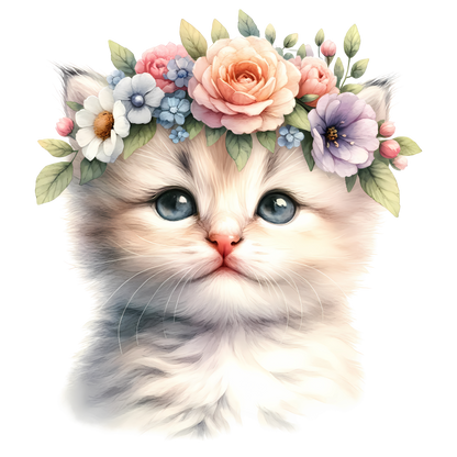White Kitten Floral Crown Cute Vinyl Sticker Decal