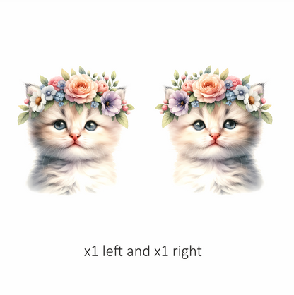 White Kitten Floral Crown Cute Vinyl Sticker Decal