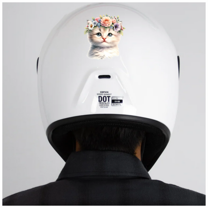 White Kitten Floral Crown Cute Vinyl Sticker Decal