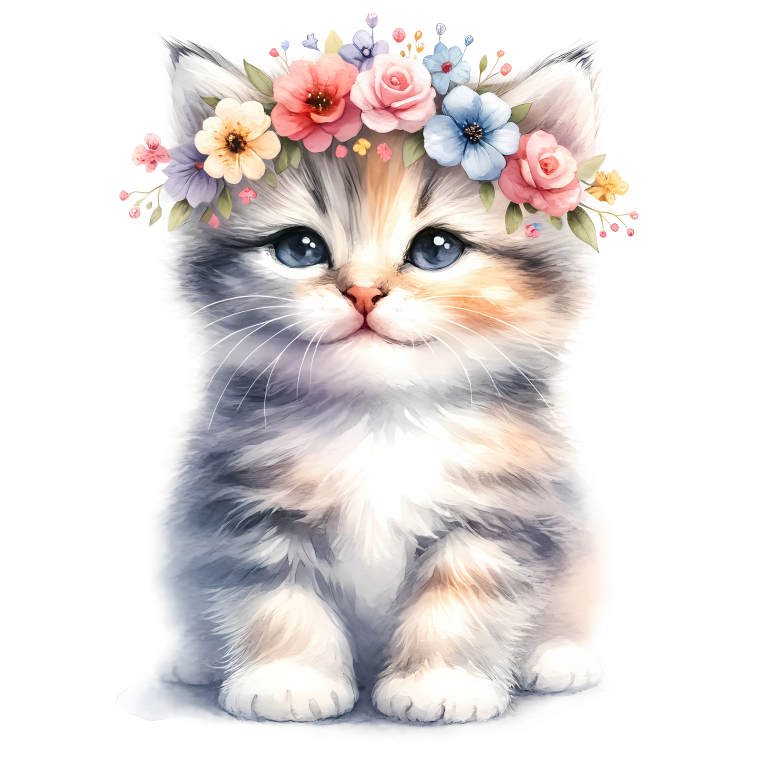 Grey Kitten Floral Crown Cute Vinyl Sticker Decal