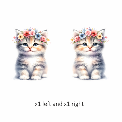 Grey Kitten Floral Crown Cute Vinyl Sticker Decal