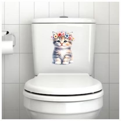 Grey Kitten Floral Crown Cute Vinyl Sticker Decal