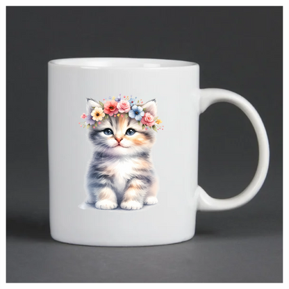 Grey Kitten Floral Crown Cute Vinyl Sticker Decal