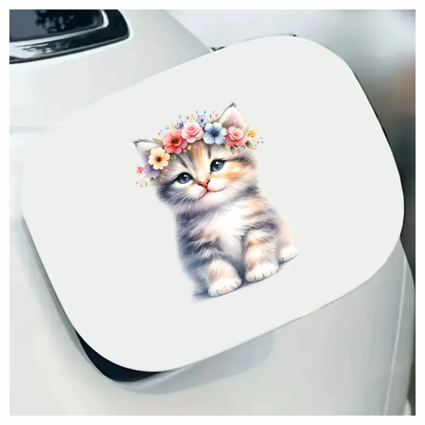 Grey Kitten Floral Crown Cute Vinyl Sticker Decal