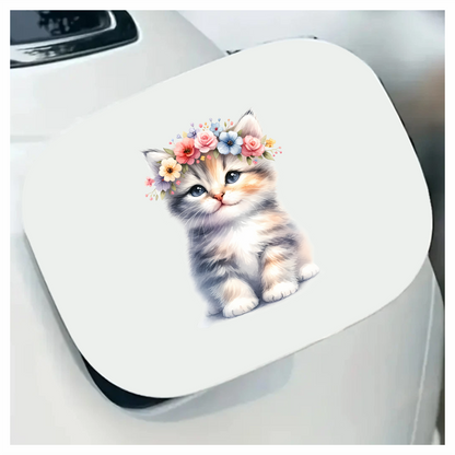 Grey Kitten Floral Crown Cute Vinyl Sticker Decal