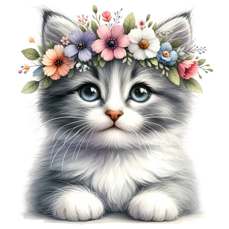 Gray Kitten Flower Crown Cute Vinyl Sticker Decal