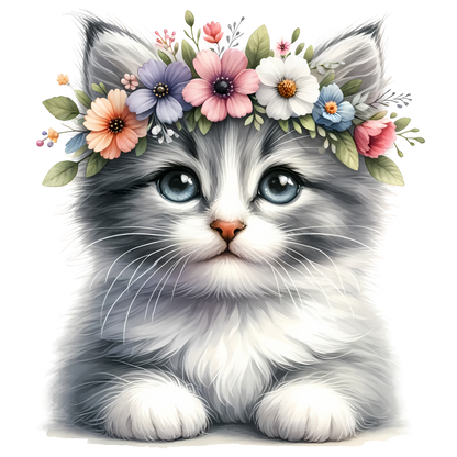 Gray Kitten Flower Crown Cute Vinyl Sticker Decal
