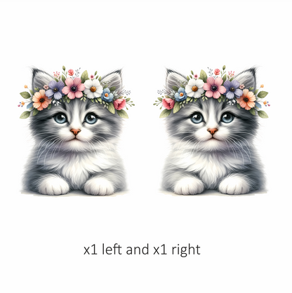 Gray Kitten Flower Crown Cute Vinyl Sticker Decal