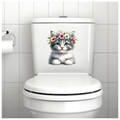 Gray Kitten Flower Crown Cute Vinyl Sticker Decal
