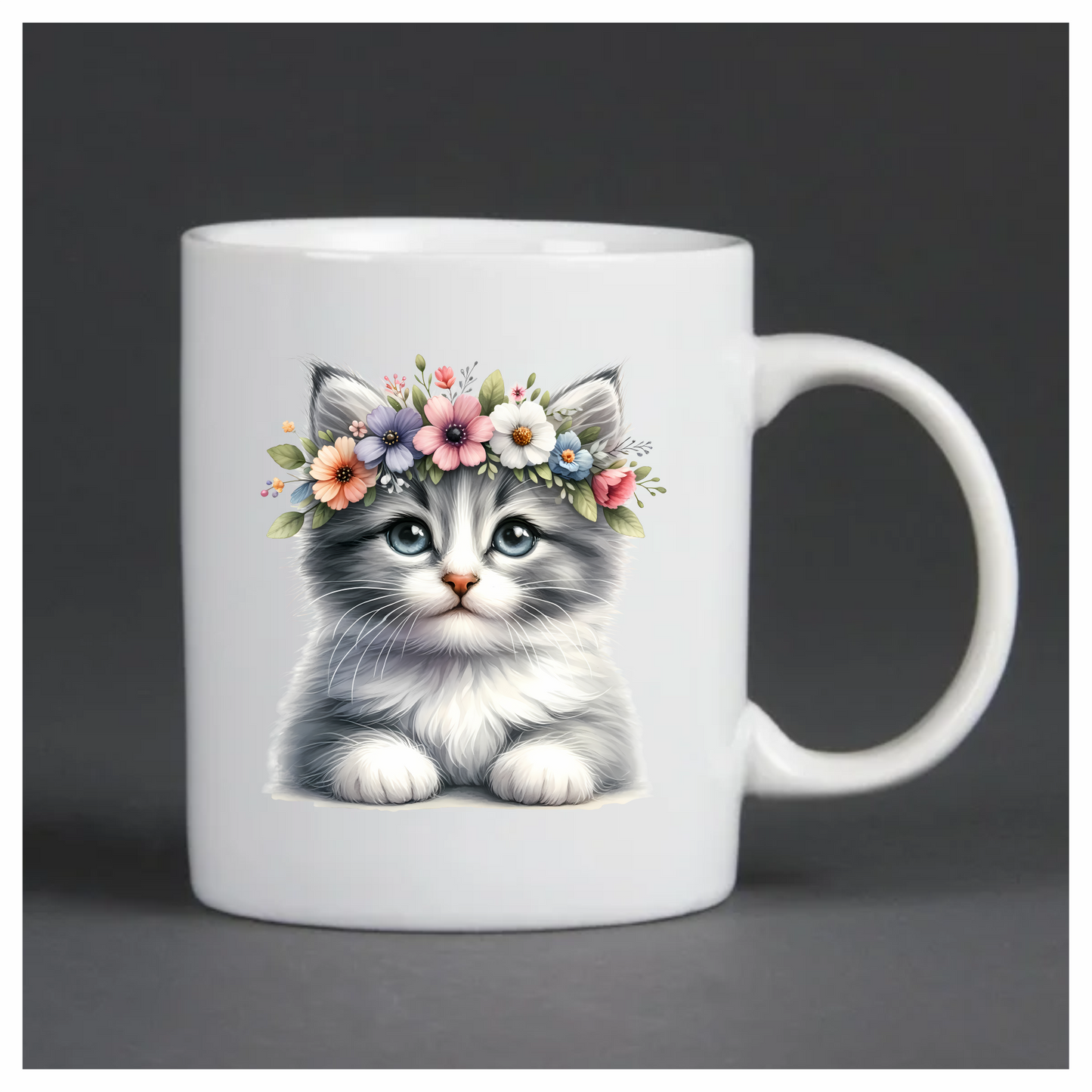 Gray Kitten Flower Crown Cute Vinyl Sticker Decal