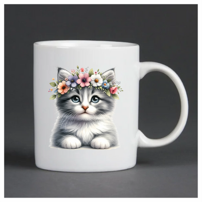 Gray Kitten Flower Crown Cute Vinyl Sticker Decal