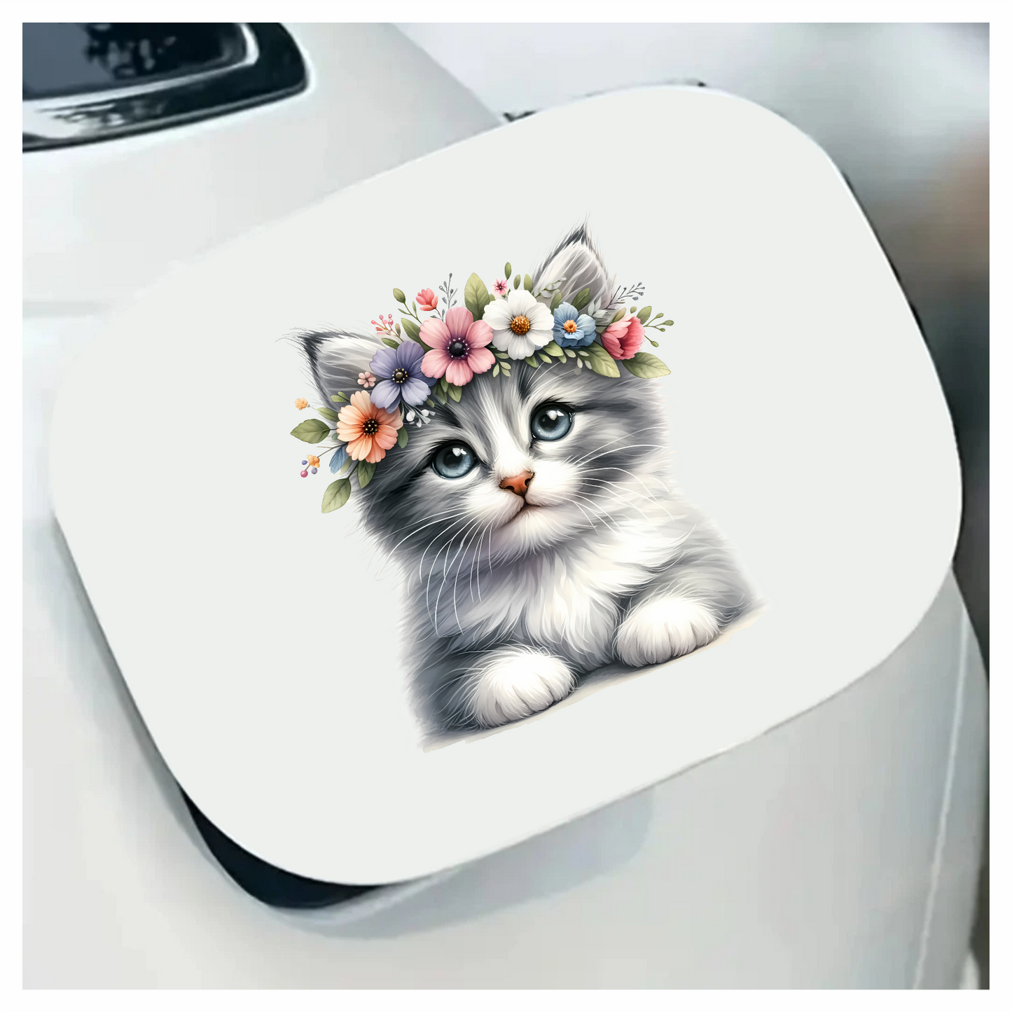 Gray Kitten Flower Crown Cute Vinyl Sticker Decal