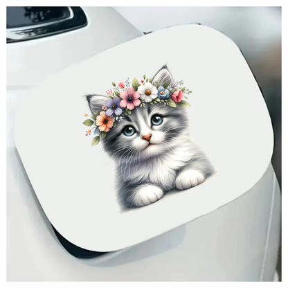 Gray Kitten Flower Crown Cute Vinyl Sticker Decal
