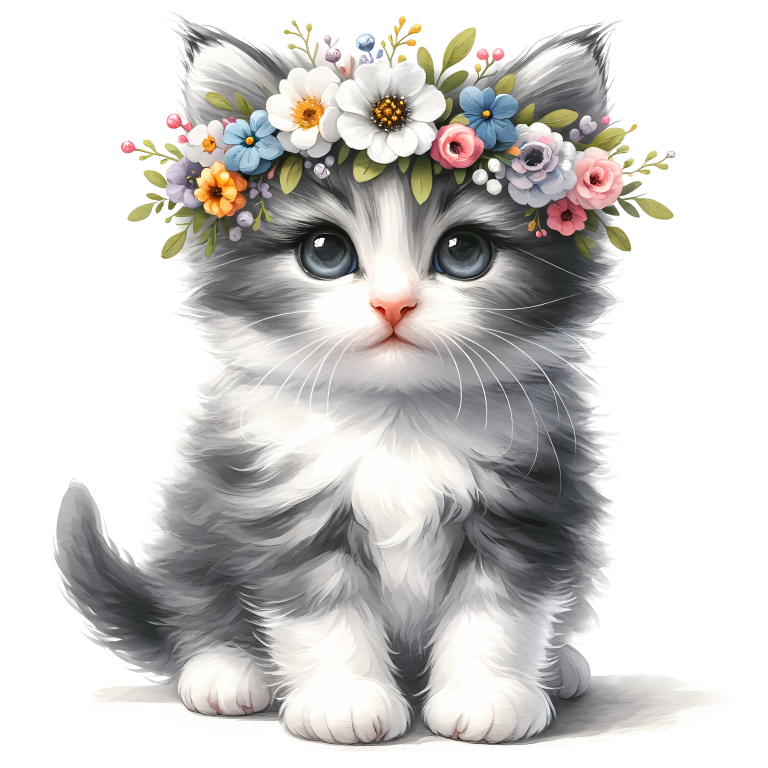 Grey White Kitten Flower Crown Vinyl Sticker Decal