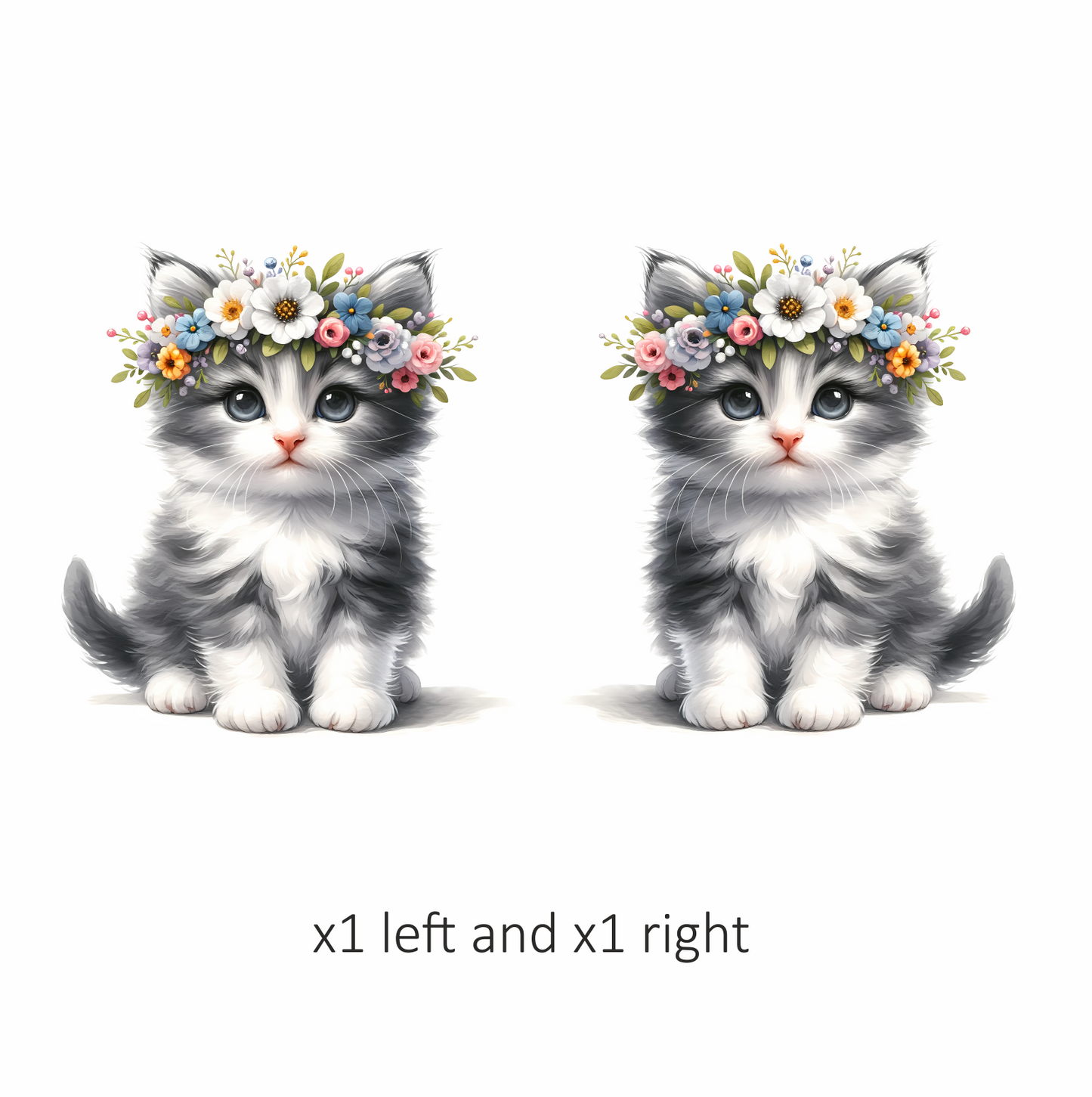 Grey White Kitten Flower Crown Vinyl Sticker Decal