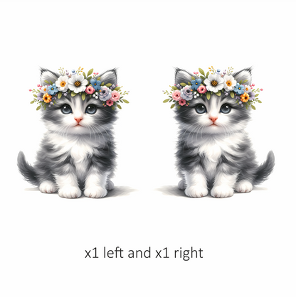 Grey White Kitten Flower Crown Vinyl Sticker Decal