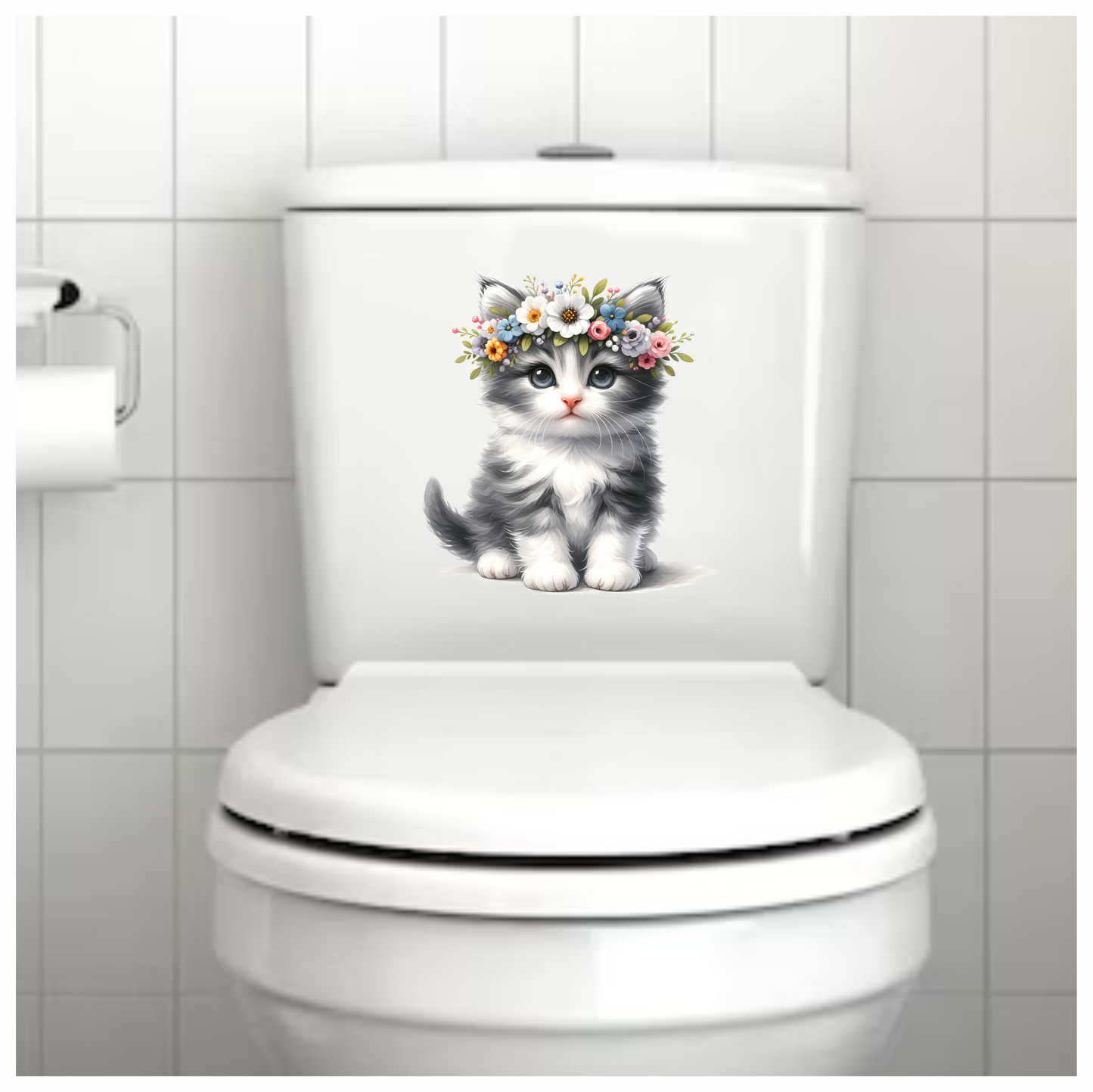 Grey White Kitten Flower Crown Vinyl Sticker Decal