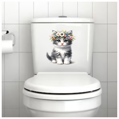 Grey White Kitten Flower Crown Vinyl Sticker Decal