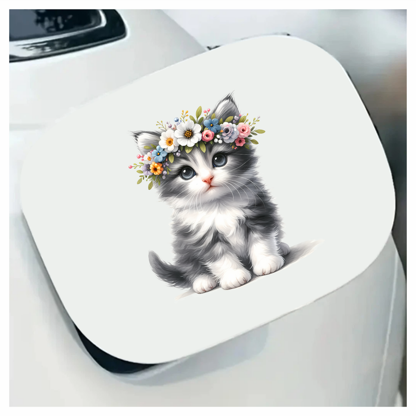 Grey White Kitten Flower Crown Vinyl Sticker Decal