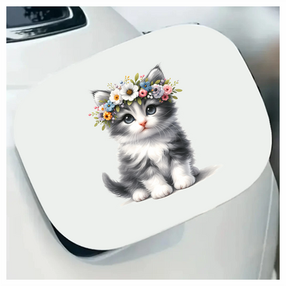 Grey White Kitten Flower Crown Vinyl Sticker Decal