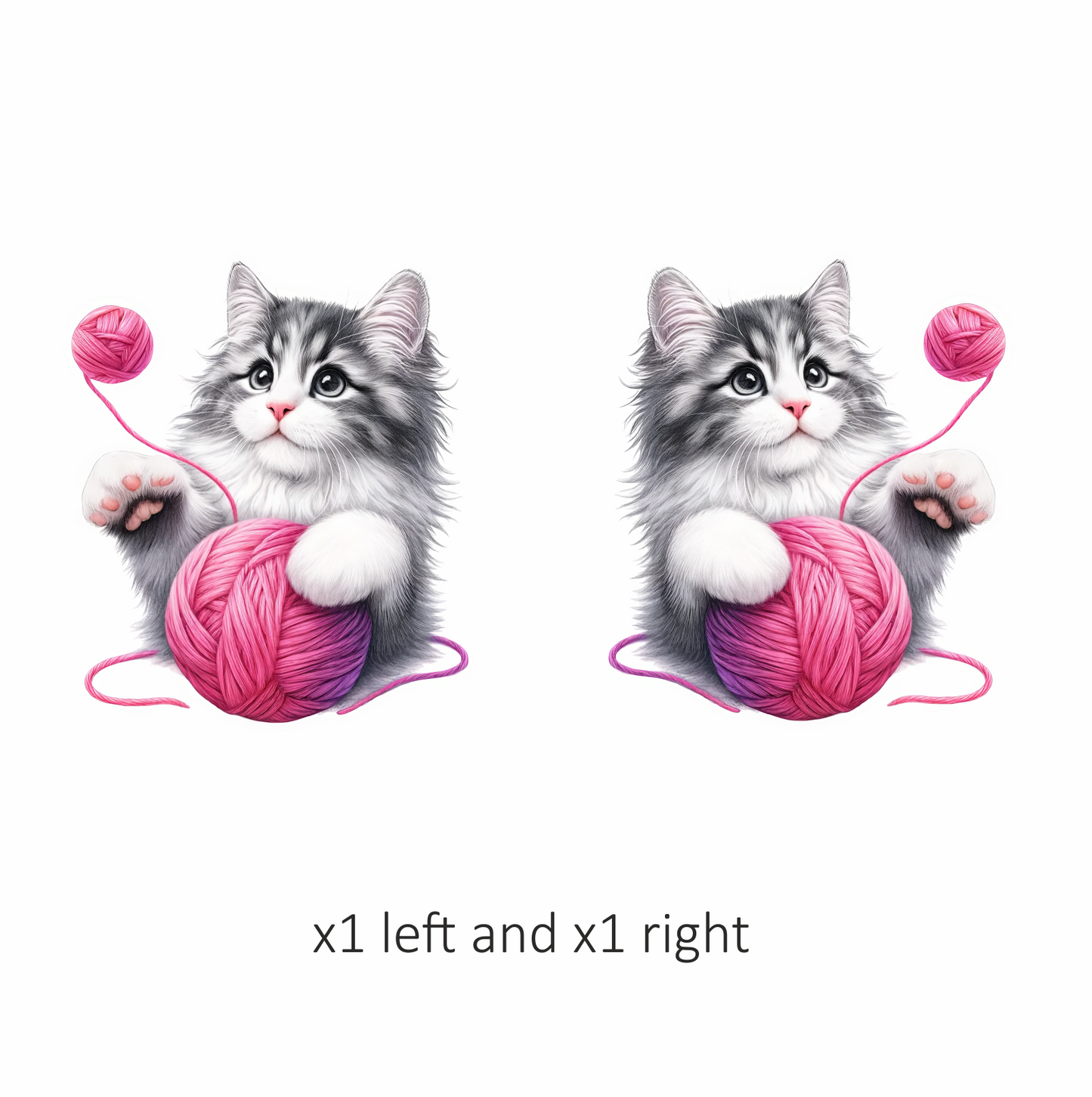 Gray White Kitten Pink Yarn Vinyl Sticker Decal