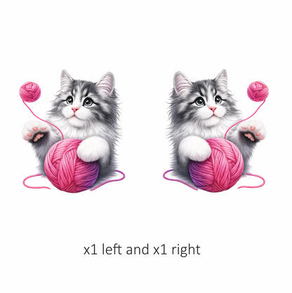 Gray White Kitten Pink Yarn Vinyl Sticker Decal