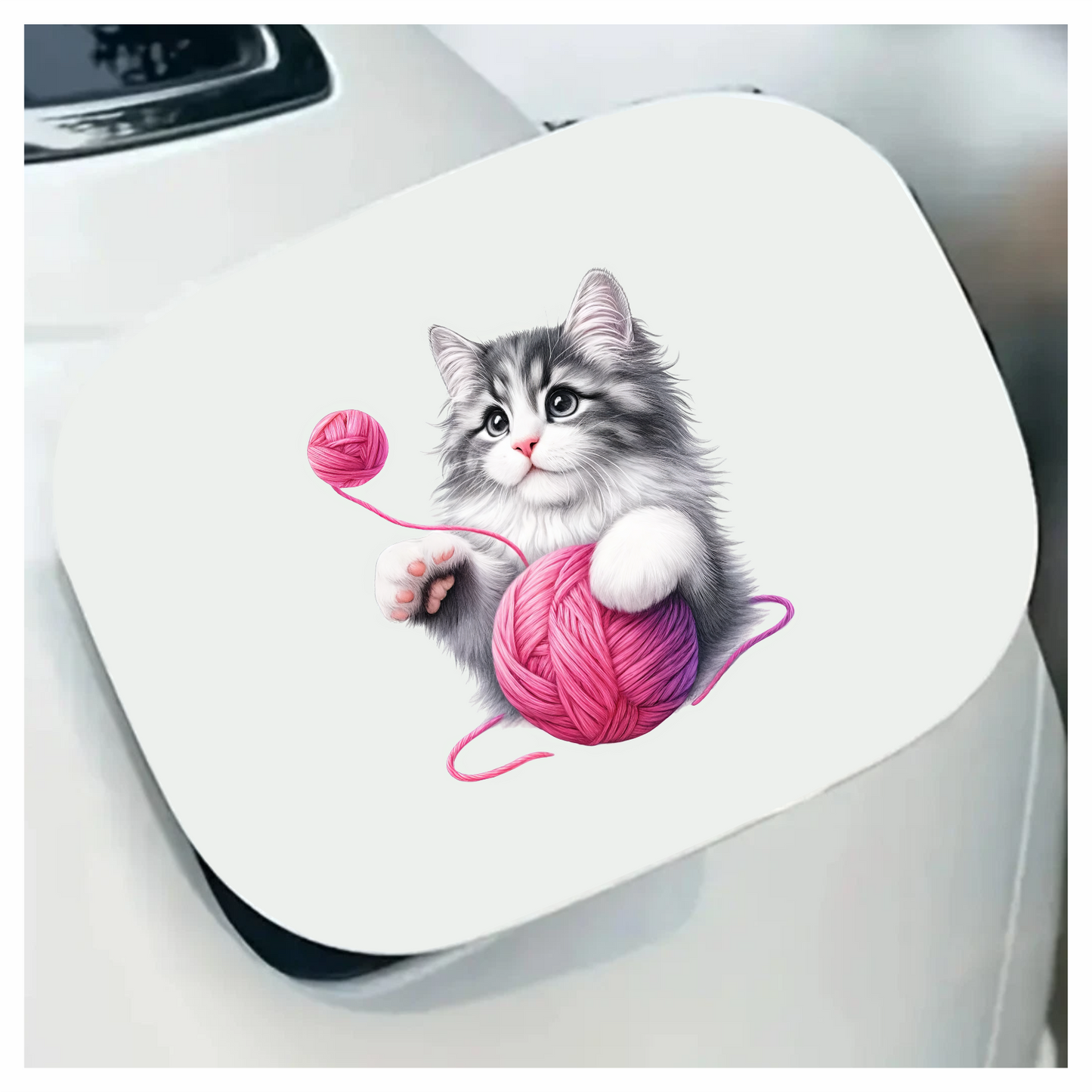 Gray White Kitten Pink Yarn Vinyl Sticker Decal
