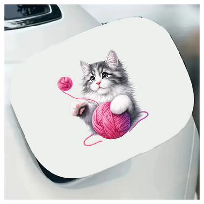 Gray White Kitten Pink Yarn Vinyl Sticker Decal