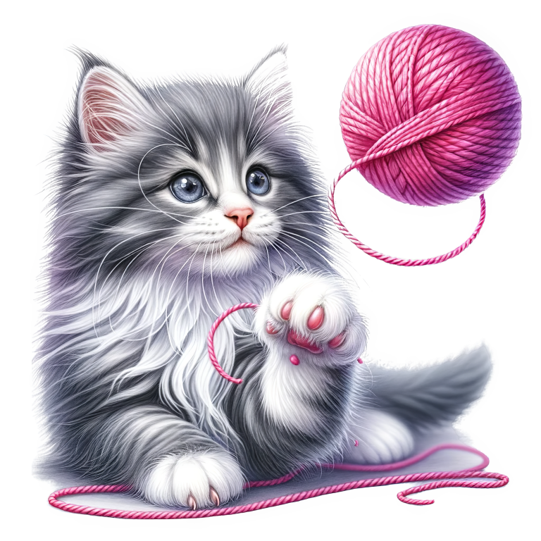 Gray White Kitten Fluffy Yarn Vinyl Sticker Decal