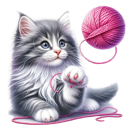 Gray White Kitten Fluffy Yarn Vinyl Sticker Decal