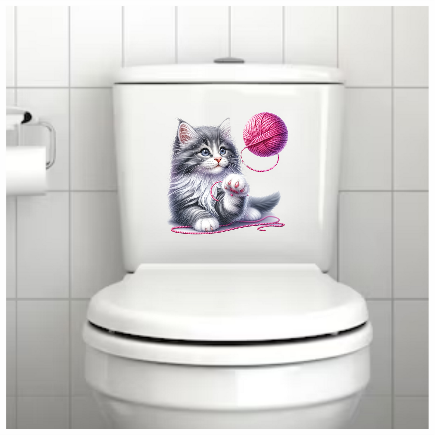 Gray White Kitten Fluffy Yarn Vinyl Sticker Decal