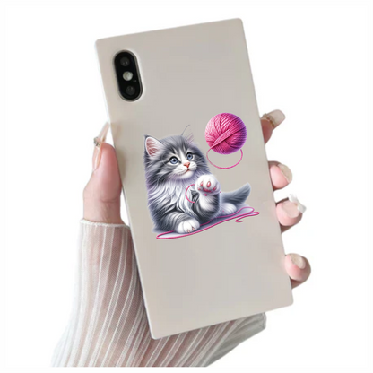 Gray White Kitten Fluffy Yarn Vinyl Sticker Decal