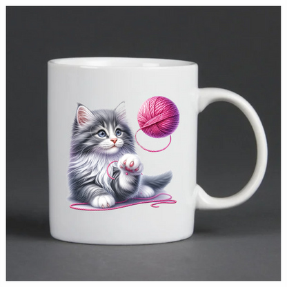 Gray White Kitten Fluffy Yarn Vinyl Sticker Decal