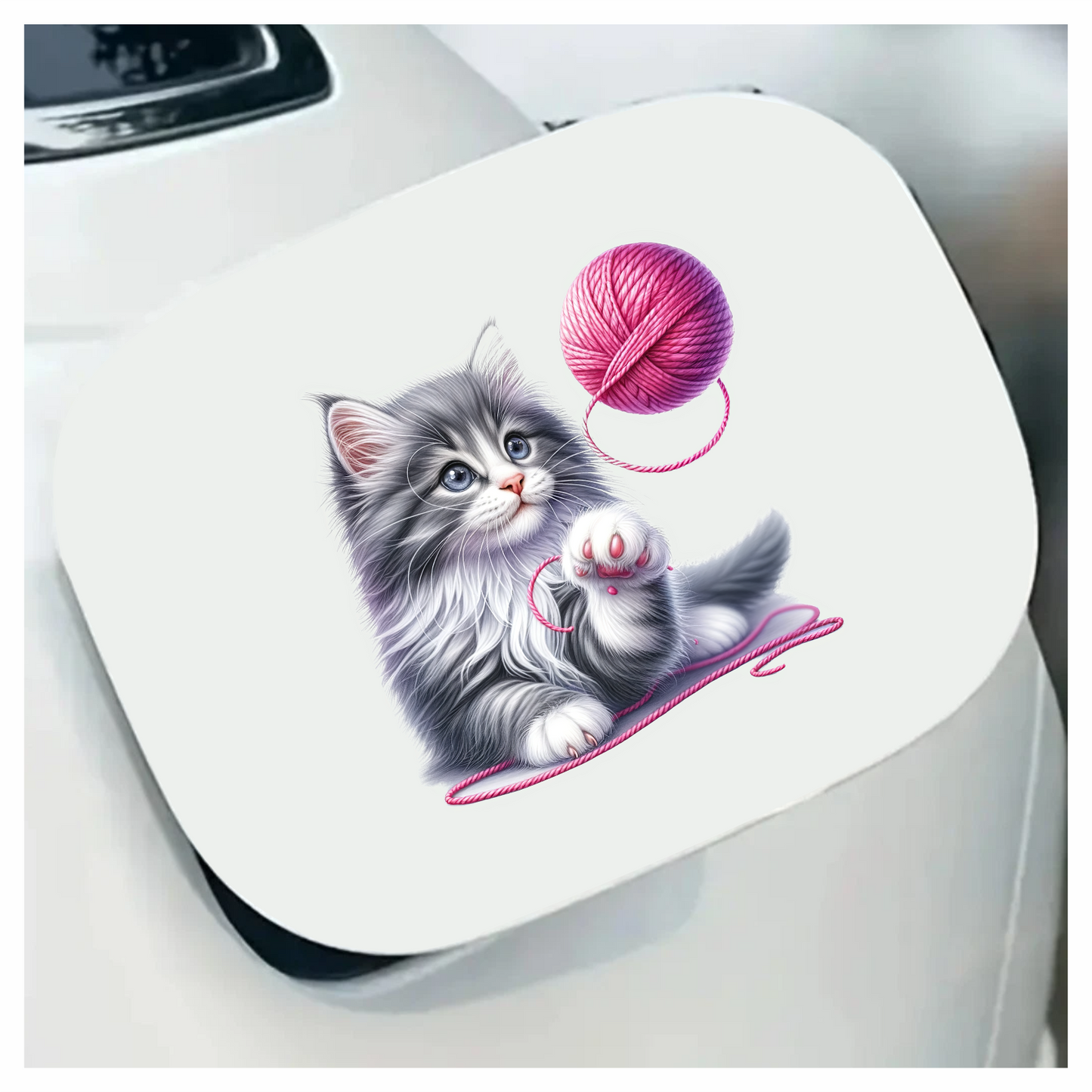 Gray White Kitten Fluffy Yarn Vinyl Sticker Decal
