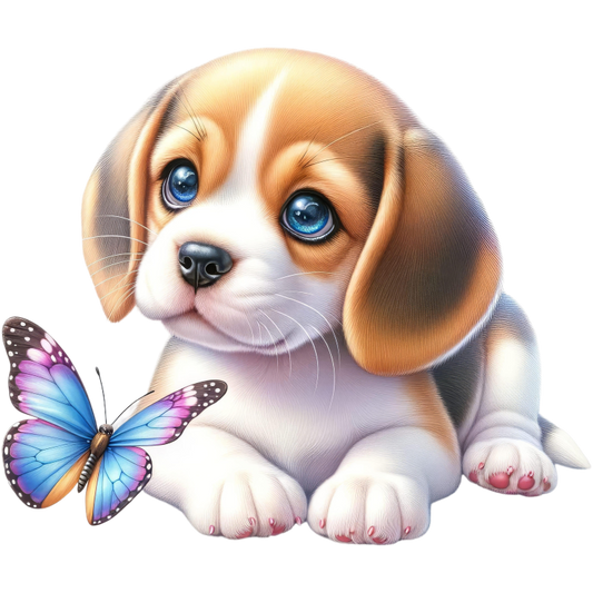 Brown Puppy Beagle Butterfly Blue Vinyl Sticker Decal