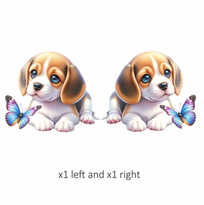 Brown Puppy Beagle Butterfly Blue Vinyl Sticker Decal