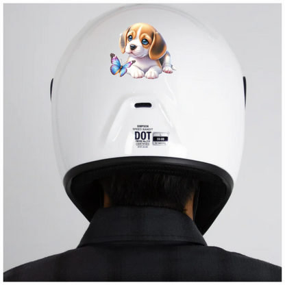 Brown Puppy Beagle Butterfly Blue Vinyl Sticker Decal