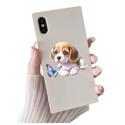 Brown Puppy Beagle Butterfly Blue Vinyl Sticker Decal