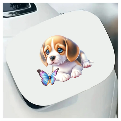 Brown Puppy Beagle Butterfly Blue Vinyl Sticker Decal
