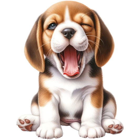 Brown White Puppy Beagle Yawning Vinyl Sticker Decal