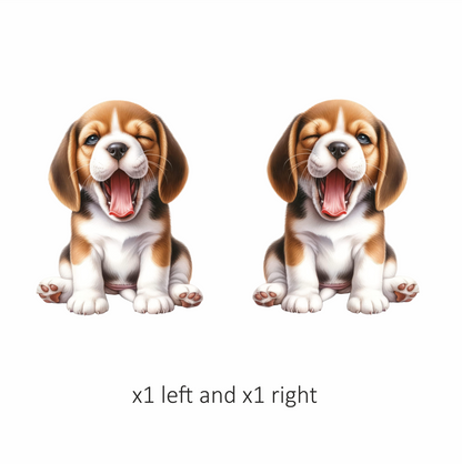 Brown White Puppy Beagle Yawning Vinyl Sticker Decal