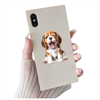 Brown White Puppy Beagle Yawning Vinyl Sticker Decal