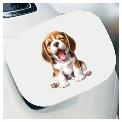 Brown White Puppy Beagle Yawning Vinyl Sticker Decal