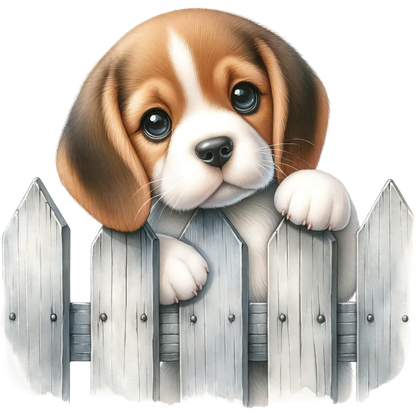 Brown White Beagle Puppy Fence Vinyl Sticker Decal
