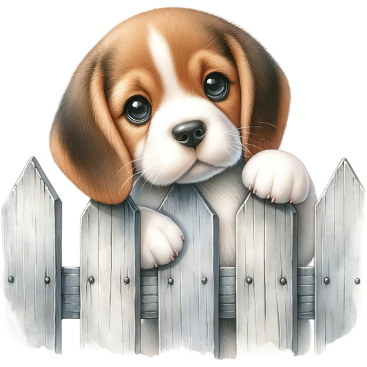 Brown White Beagle Puppy Fence Vinyl Sticker Decal