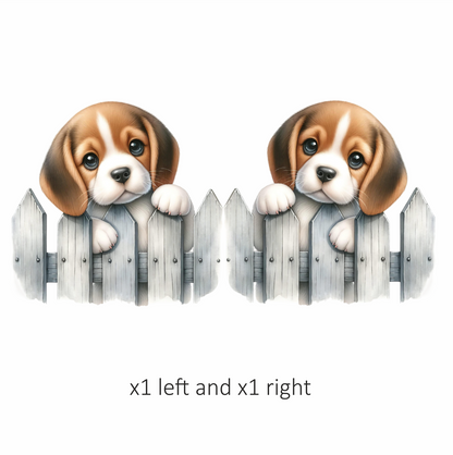 Brown White Beagle Puppy Fence Vinyl Sticker Decal