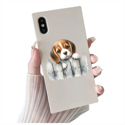 Brown White Beagle Puppy Fence Vinyl Sticker Decal