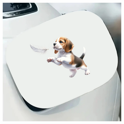 Brown White Beagle Puppy Playing Feather Vinyl Sticker Decal
